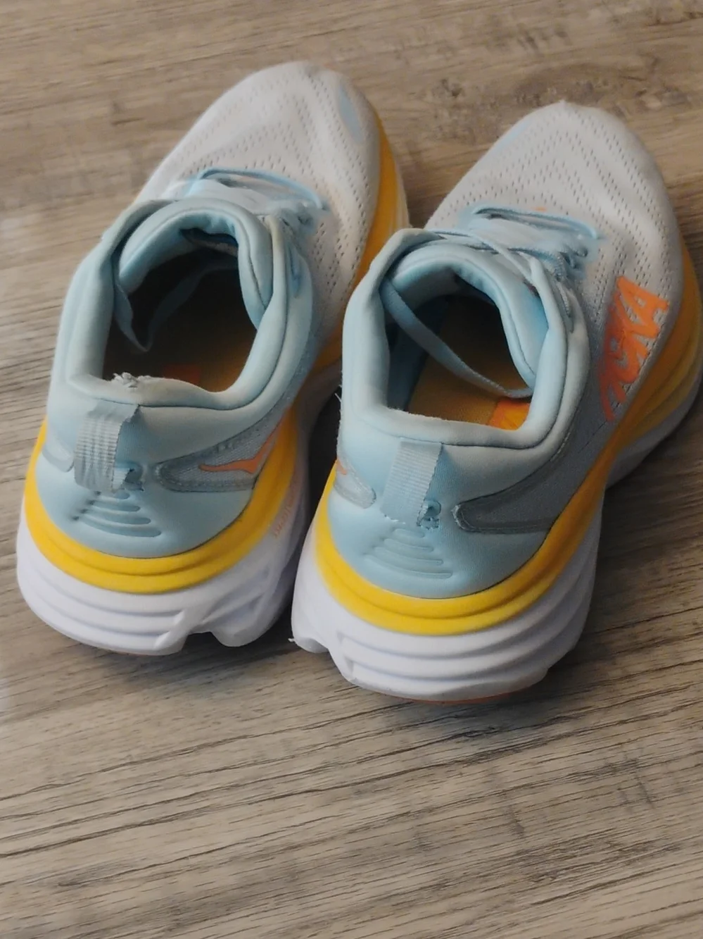 HOKA Bondi 8 Women's Running Shoes in Light Blue, White & Yellow Size 8.5B
